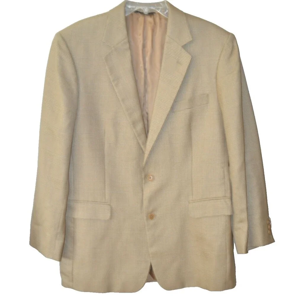 Brooks Brothers 346 Men's Sport Coat Blazer Brown Plaid  42 LG Silk/Wool / Linen